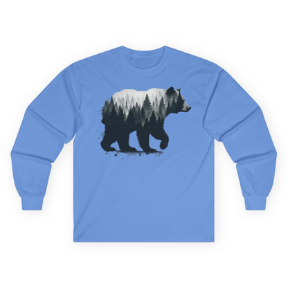 Bear Silhouette Forest Double Exposure Shirt Long Sleeve Shirt – Carolina Blue – Alaska Cruise Shirts