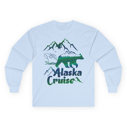 Alaska Cruise Bear Mountains Silhouette Shirt Long Sleeve Shirt – Light Blue – Alaska Cruise Shirts