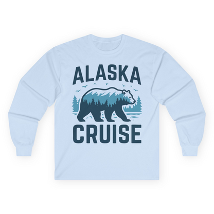 Alaska Cruise Shirt Bear Silhouette Forest Wildlife Nature Tee — Long Sleeve Long Sleeve Shirt – Light Blue – Alaska Cruise Shirts