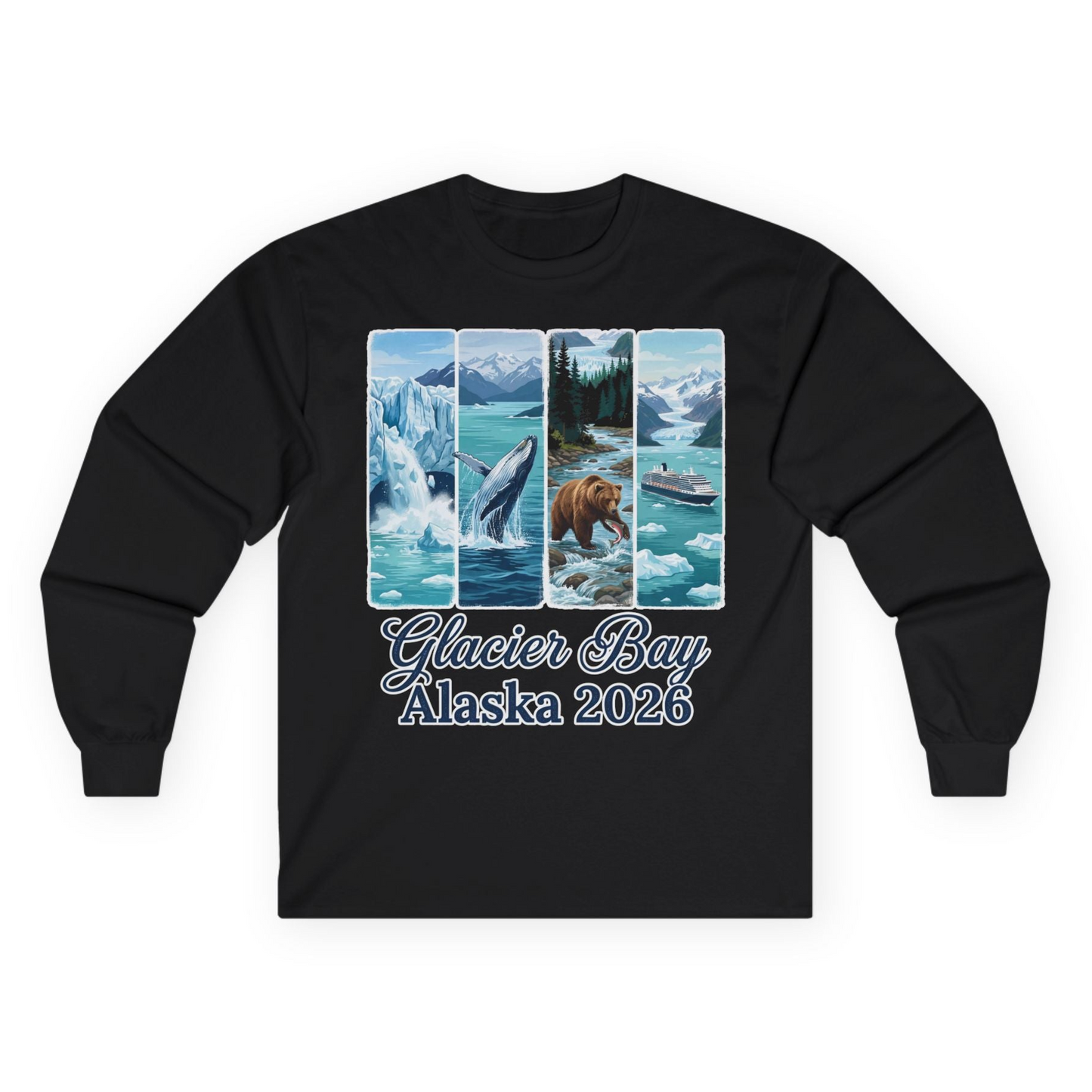 Glacier Bay Alaska 2026 Cruise Nature Wildlife Adventure Shirt — Long Sleeve Long Sleeve Shirt – Black – Alaska Cruise Shirts