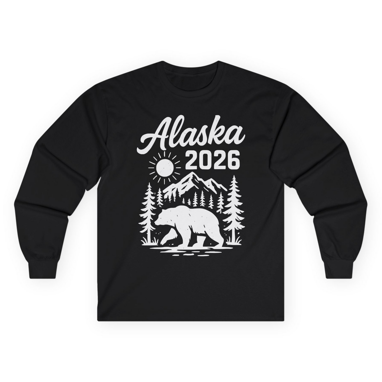 Alaska 2026 Bear and Mountains Nature Adventure Shirt — Long Sleeve Long Sleeve Shirt – Black – Alaska Cruise Shirts