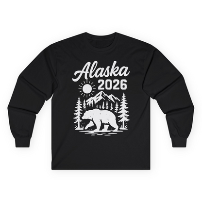 Alaska 2026 Bear and Mountains Nature Adventure Shirt — Long Sleeve Long Sleeve Shirt – Black – Alaska Cruise Shirts