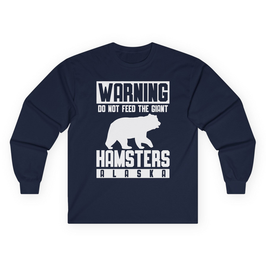 Funny Alaska Bear Giant Hamster Warning Sign Shirt for Travelers Long Sleeve Shirt – Navy – Alaska Cruise Shirts