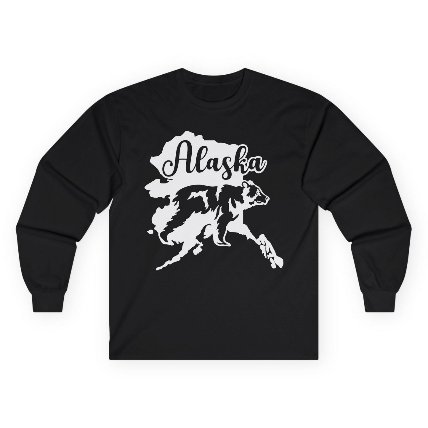 Alaska Bear Silhouette Shirt - Bold Wilderness Wildlife Graphic Tee Long Sleeve Shirt – Black – Alaska Cruise Shirts