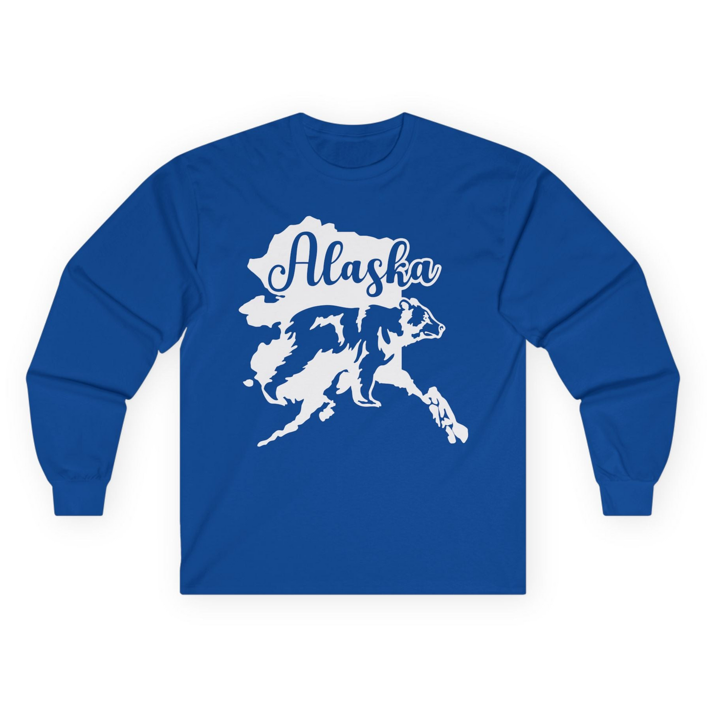 Alaska Bear Silhouette Shirt - Bold Wilderness Wildlife Graphic Tee Long Sleeve Shirt – Royal – Alaska Cruise Shirts