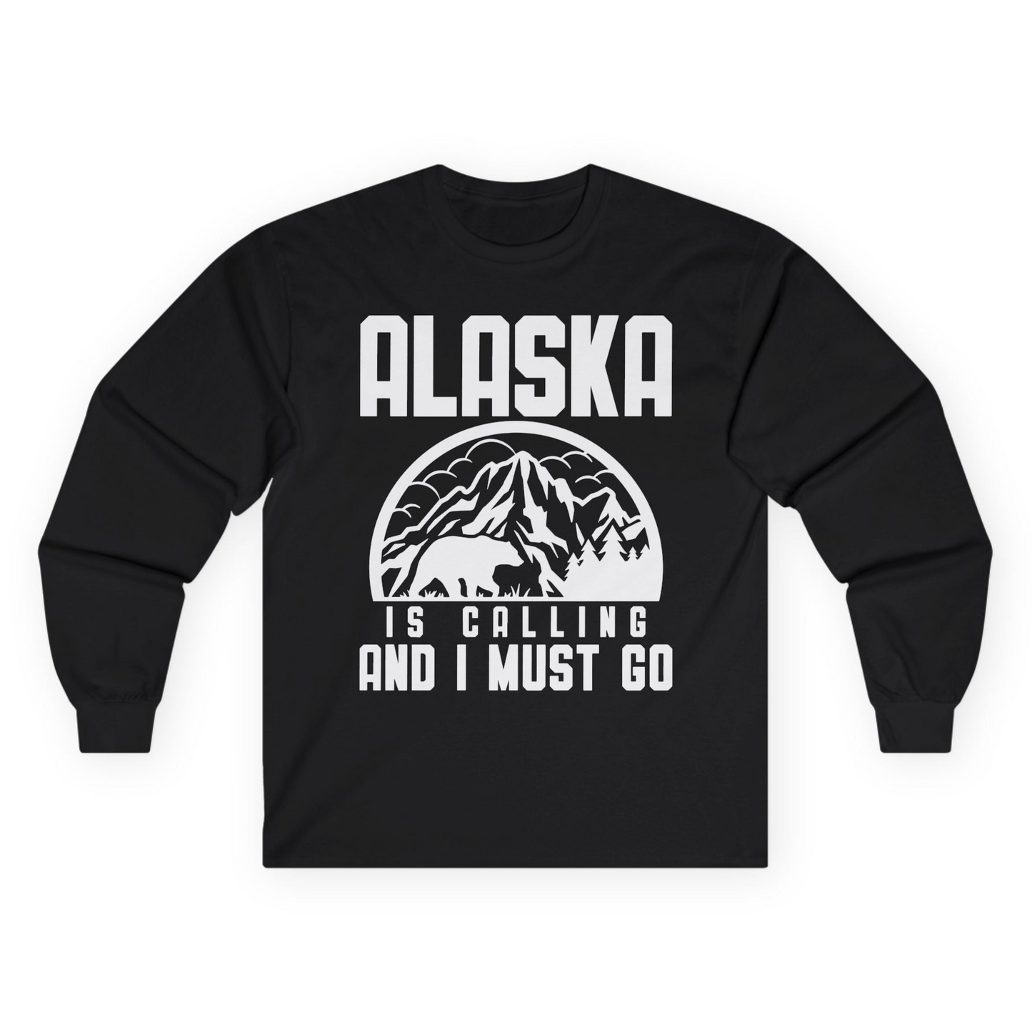 Alaska Is Calling Shirt - Mountain Bear Silhouette Adventure Tee Long Sleeve Shirt – Black – Alaska Cruise Shirts