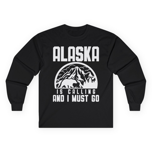 Alaska Is Calling Shirt - Mountain Bear Silhouette Adventure Tee Long Sleeve Shirt – Black – Alaska Cruise Shirts