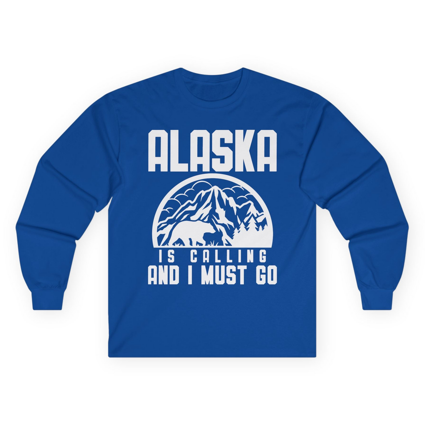 Alaska Is Calling Shirt - Mountain Bear Silhouette Adventure Tee Long Sleeve Shirt – Royal – Alaska Cruise Shirts