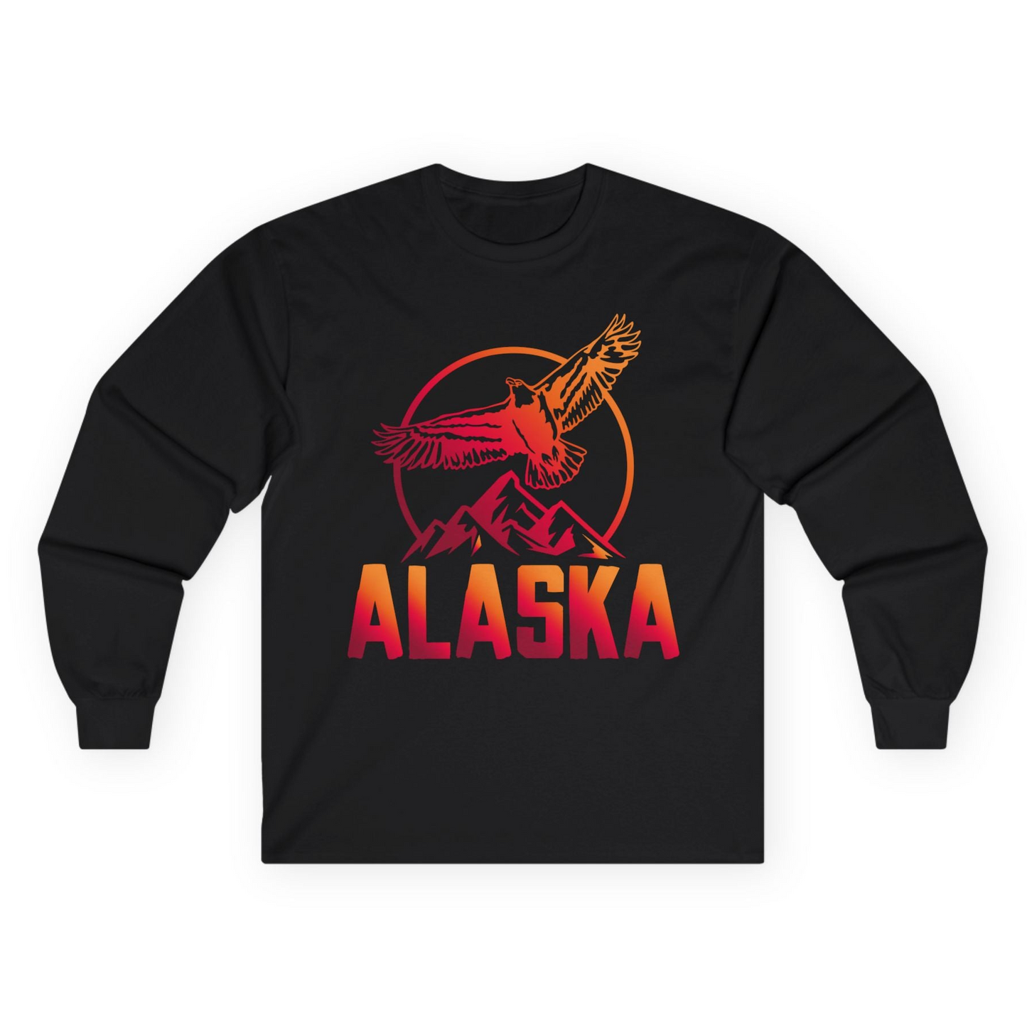 Alaska Eagle Mountains Graphic Shirt - Sunset Bold Adventure Nature Tee Long Sleeve Shirt – Black – Alaska Cruise Shirts