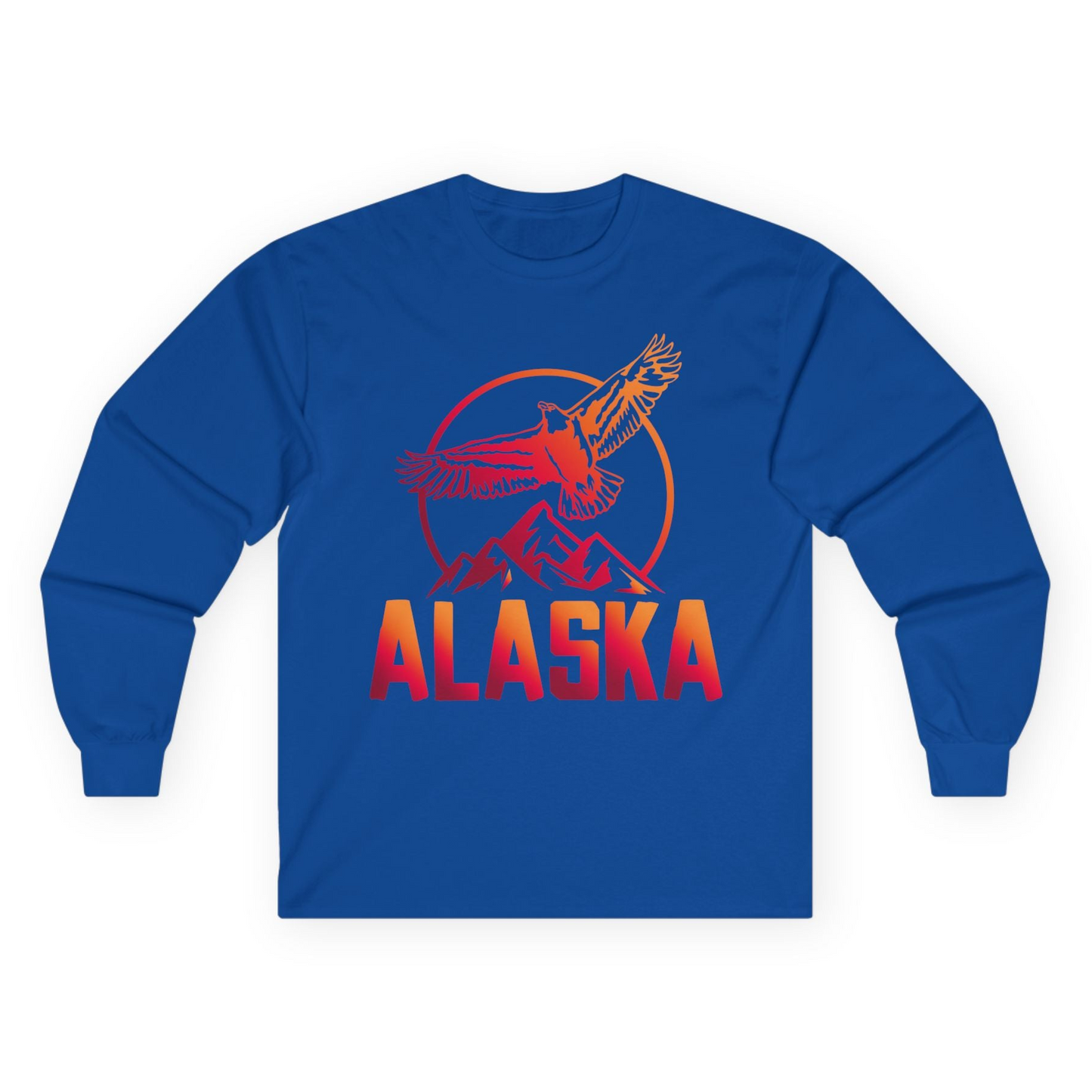 Alaska Eagle Mountains Graphic Shirt - Sunset Bold Adventure Nature Tee Long Sleeve Shirt – Royal – Alaska Cruise Shirts