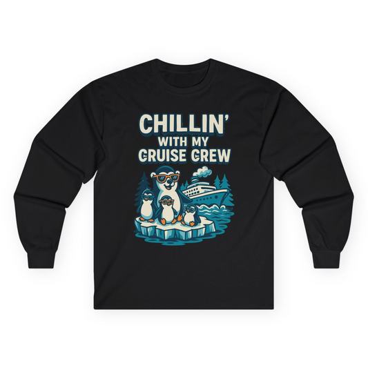 Chillin With My Cruise Crew Cute Penguins Alaska Cartoon Shirt Long Sleeve Shirt – Black – Alaska Cruise Shirts