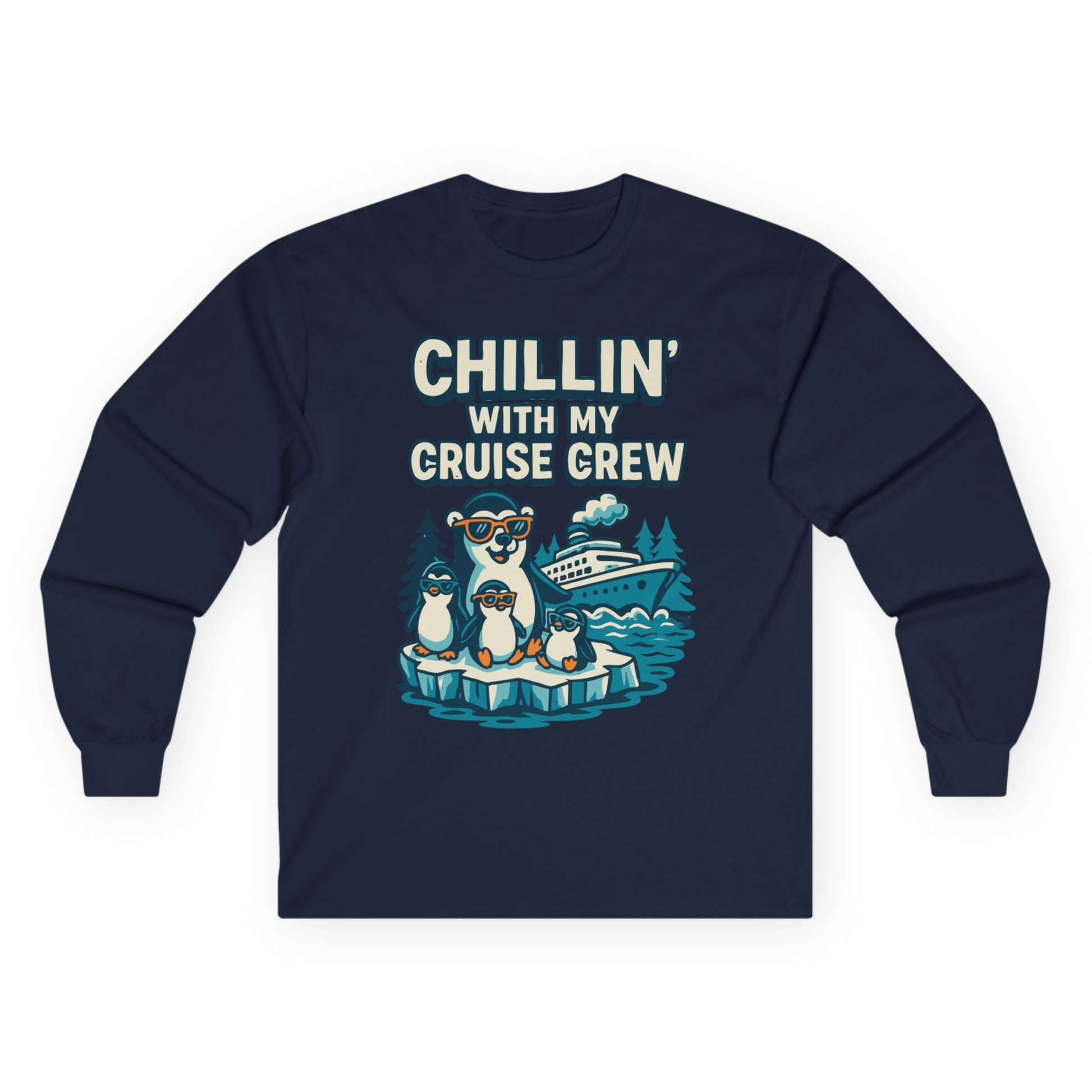 Chillin With My Cruise Crew Cute Penguins Alaska Cartoon Shirt Long Sleeve Shirt – Navy – Alaska Cruise Shirts