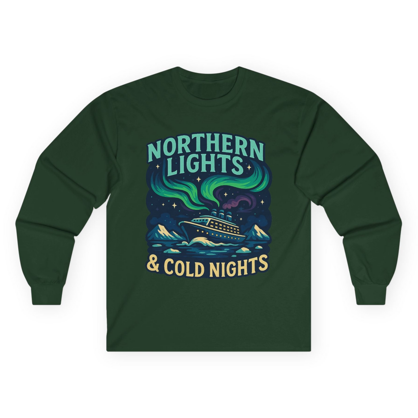 Northern Lights Alaska Cruise Ship Night Adventure Travel Shirt Long Sleeve Shirt – Forest Green – Alaska Cruise Shirts