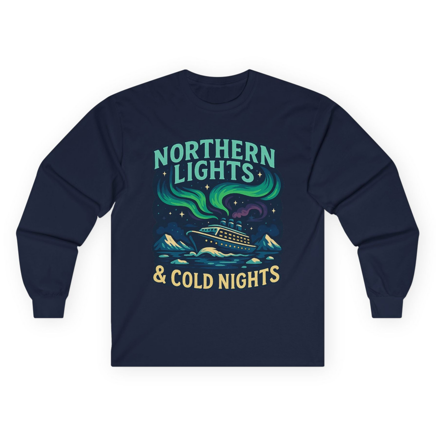 Northern Lights Alaska Cruise Ship Night Adventure Travel Shirt Long Sleeve Shirt – Navy – Alaska Cruise Shirts