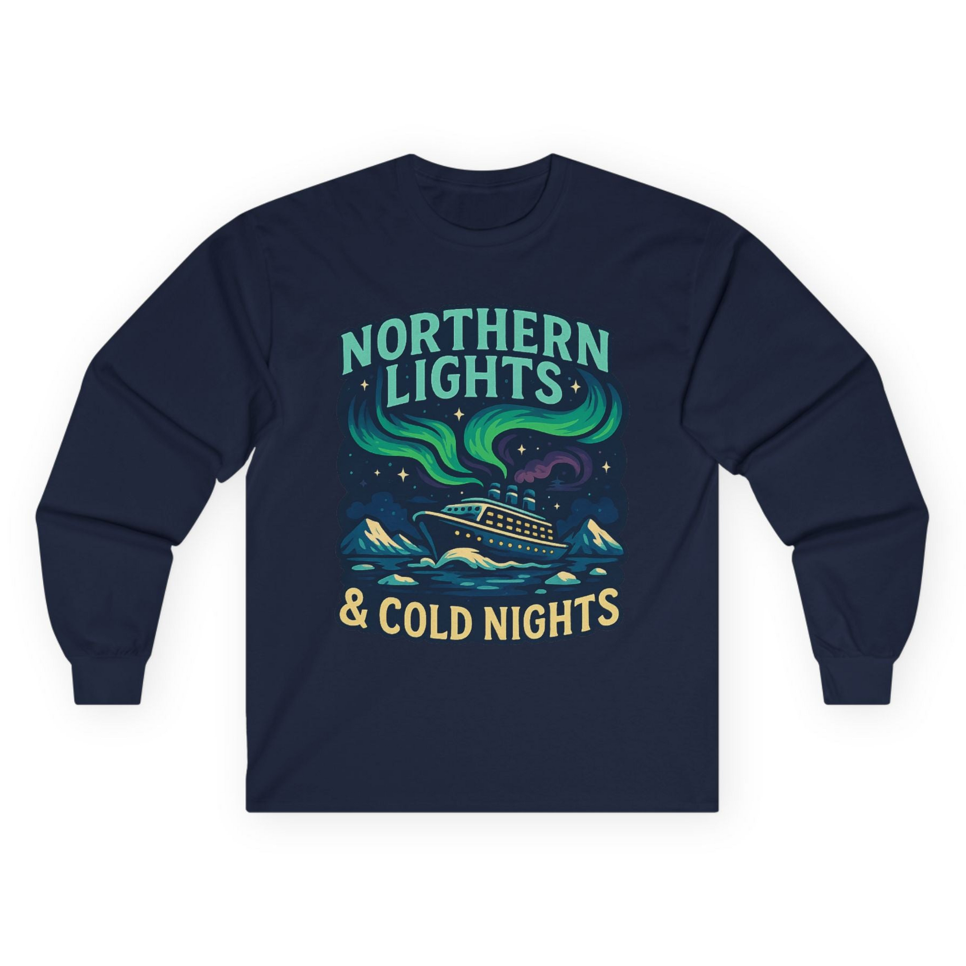 Northern Lights Alaska Cruise Ship Night Adventure Travel Shirt Long Sleeve Shirt – Navy – Alaska Cruise Shirts