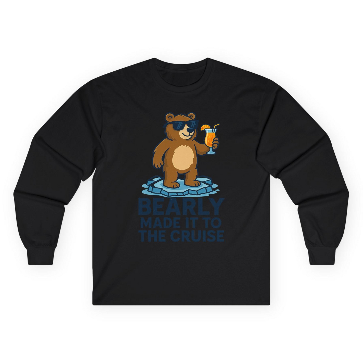 Bear Cruise Shirt - Funny Cartoon Bear With Sunglasses on Vacation Long Sleeve Shirt – Black – Alaska Cruise Shirts