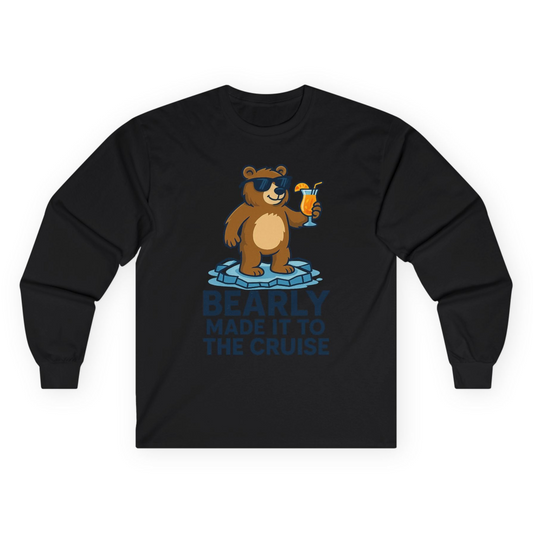 Bear Cruise Shirt - Funny Cartoon Bear With Sunglasses on Vacation Long Sleeve Shirt – Black – Alaska Cruise Shirts