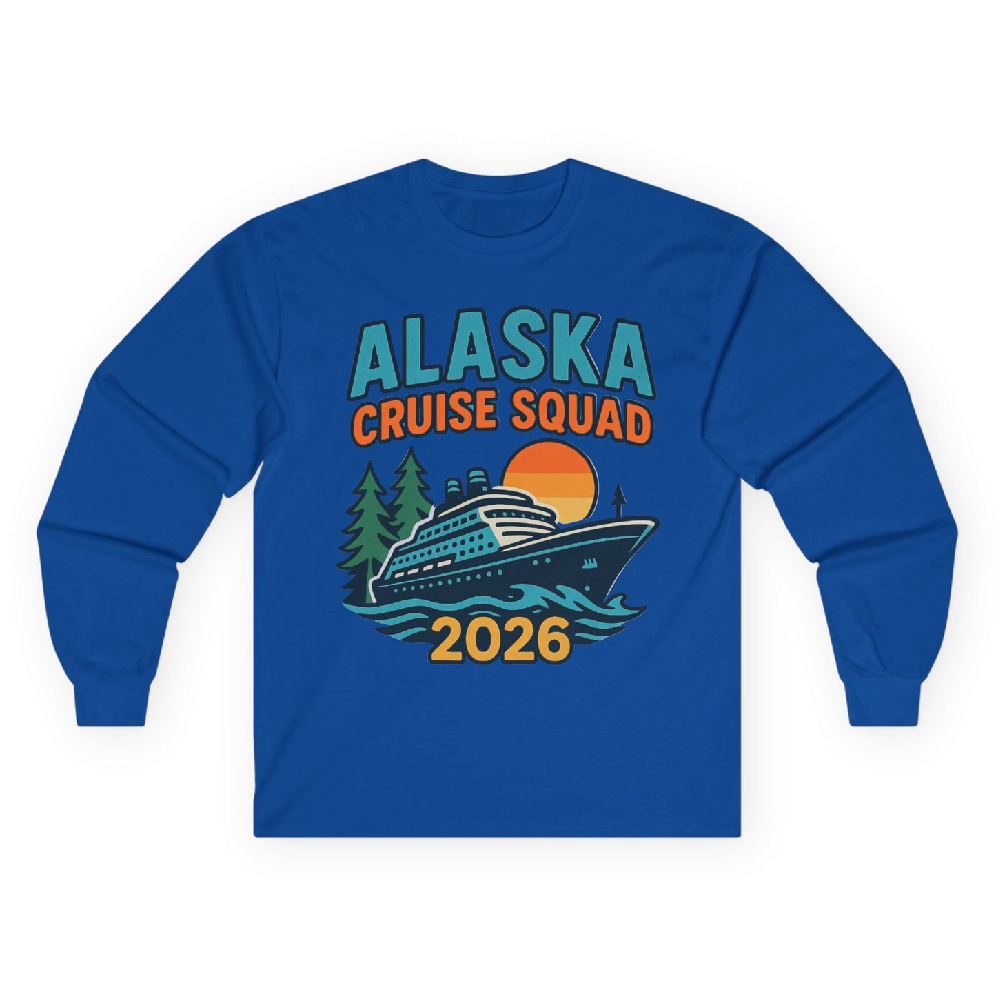 Alaska Cruise Squad Shirt - Retro Sunset Adventure Family Group Tee Long Sleeve Shirt – Royal – Alaska Cruise Shirts