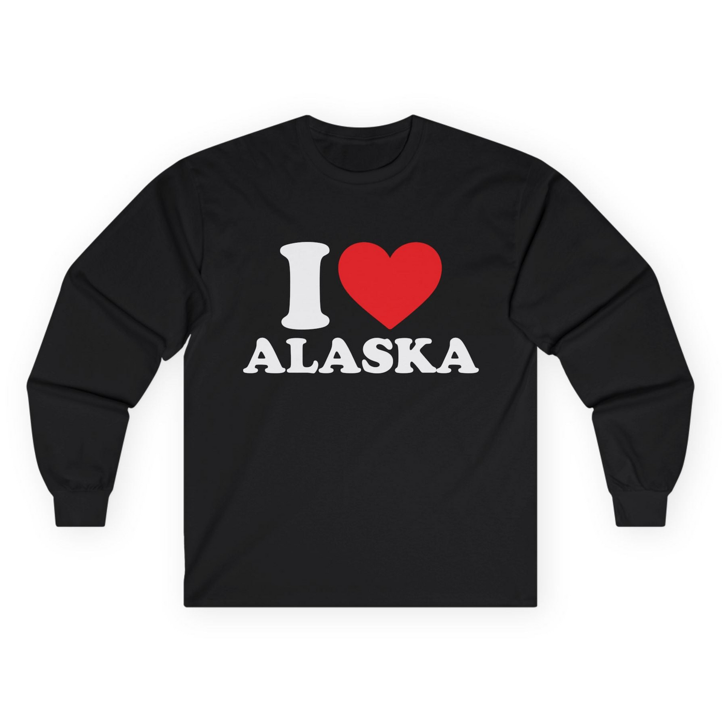 I Love Alaska Shirt - Bold Heart Graphic Retro Alaska Cruise Tee Long Sleeve Shirt – Black – Alaska Cruise Shirts