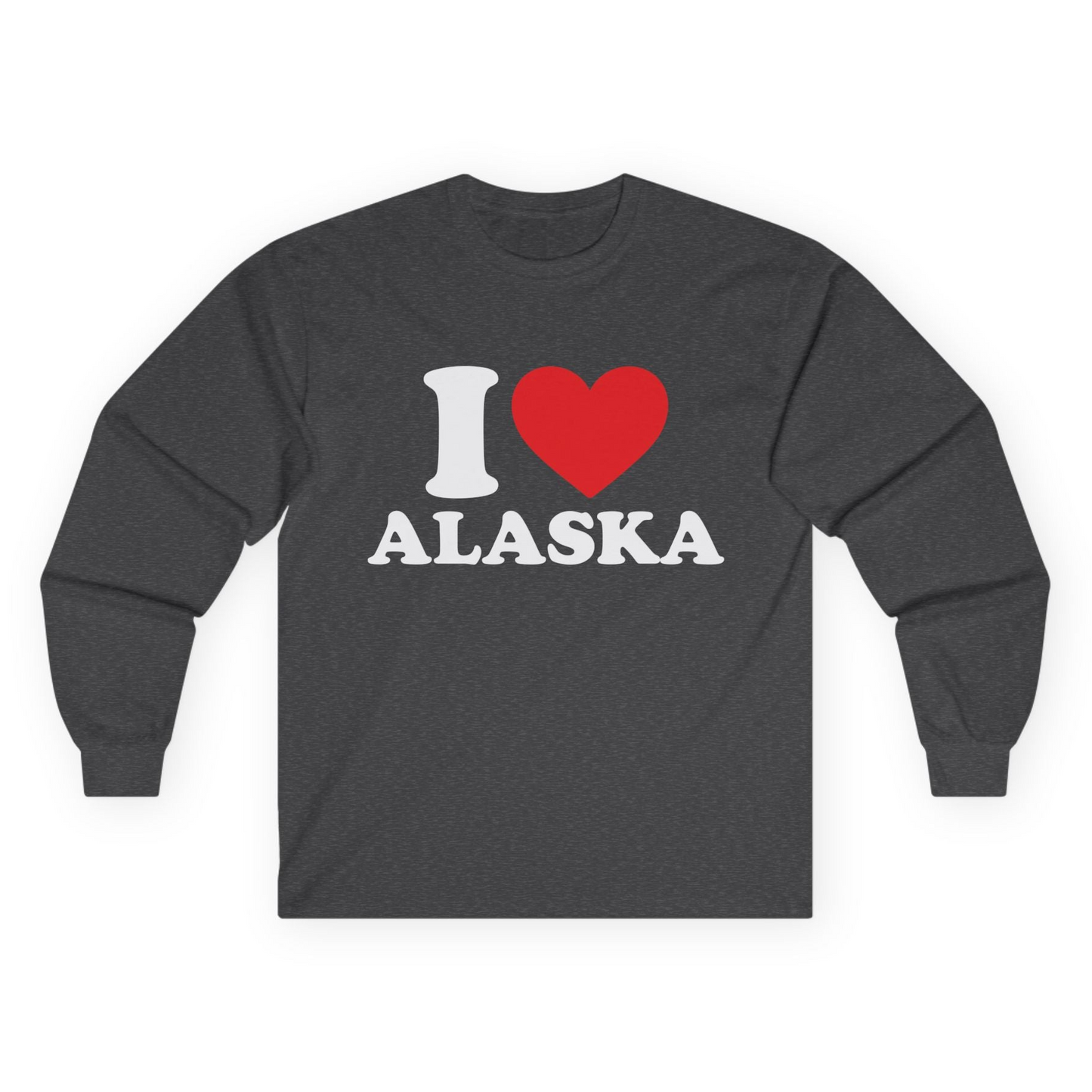 I Love Alaska Shirt - Bold Heart Graphic Retro Alaska Cruise Tee Long Sleeve Shirt – Dark Heather – Alaska Cruise Shirts