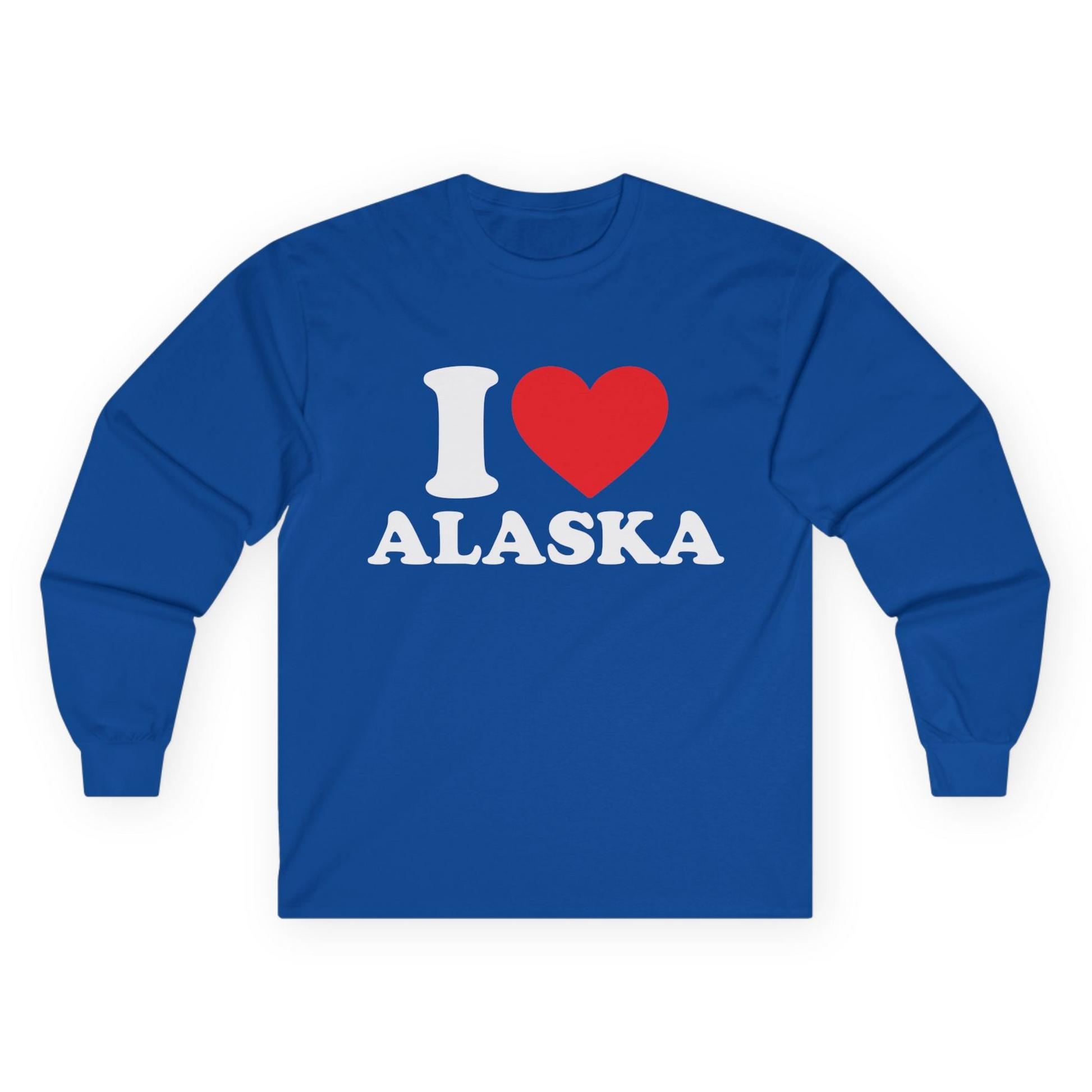 I Love Alaska Shirt - Bold Heart Graphic Retro Alaska Cruise Tee Long Sleeve Shirt – Royal – Alaska Cruise Shirts