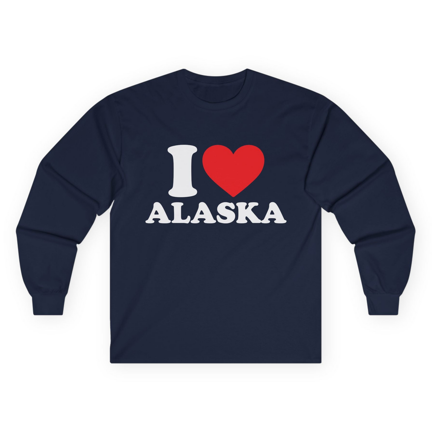 I Love Alaska Shirt - Bold Heart Graphic Retro Alaska Cruise Tee Long Sleeve Shirt – Navy – Alaska Cruise Shirts