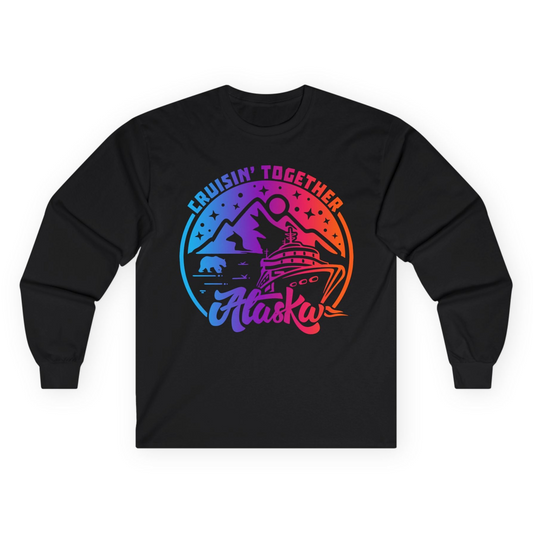 Alaska Cruise Shirt - Mountain Scenery Retro Wildlife Gradient Design Long Sleeve Shirt – Black – Alaska Cruise Shirts