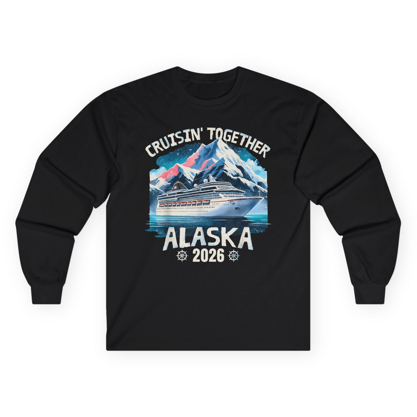 Alaska Cruise 2026 Shirt - Vintage Mountains and Cruise Ship Adventure Long Sleeve Shirt – Black – Alaska Cruise Shirts