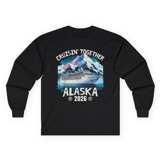 Alaska Cruise 2026 Shirt - Vintage Mountains and Cruise Ship Adventure Long Sleeve Shirt – Black – Alaska Cruise Shirts