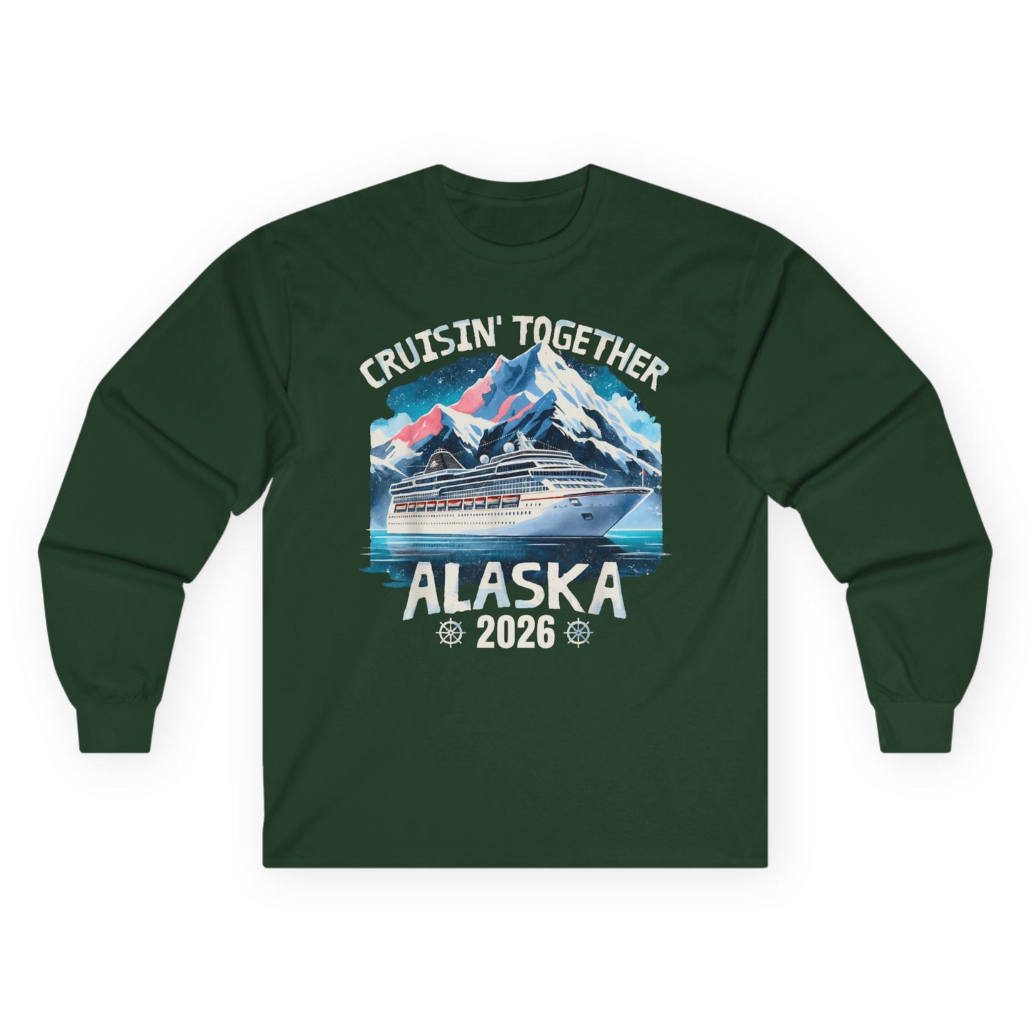 Alaska Cruise 2026 Shirt - Vintage Mountains and Cruise Ship Adventure Long Sleeve Shirt – Forest Green – Alaska Cruise Shirts