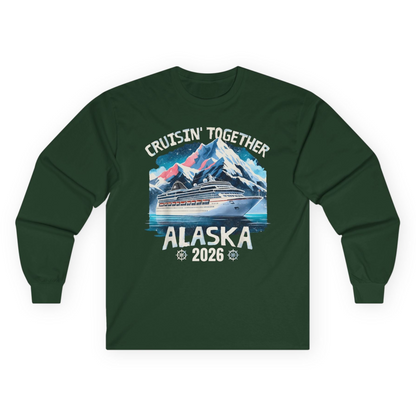 Alaska Cruise 2026 Shirt - Vintage Mountains and Cruise Ship Adventure Long Sleeve Shirt – Forest Green – Alaska Cruise Shirts