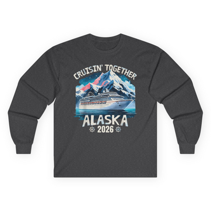 Alaska Cruise 2026 Shirt - Vintage Mountains and Cruise Ship Adventure Long Sleeve Shirt – Dark Heather – Alaska Cruise Shirts