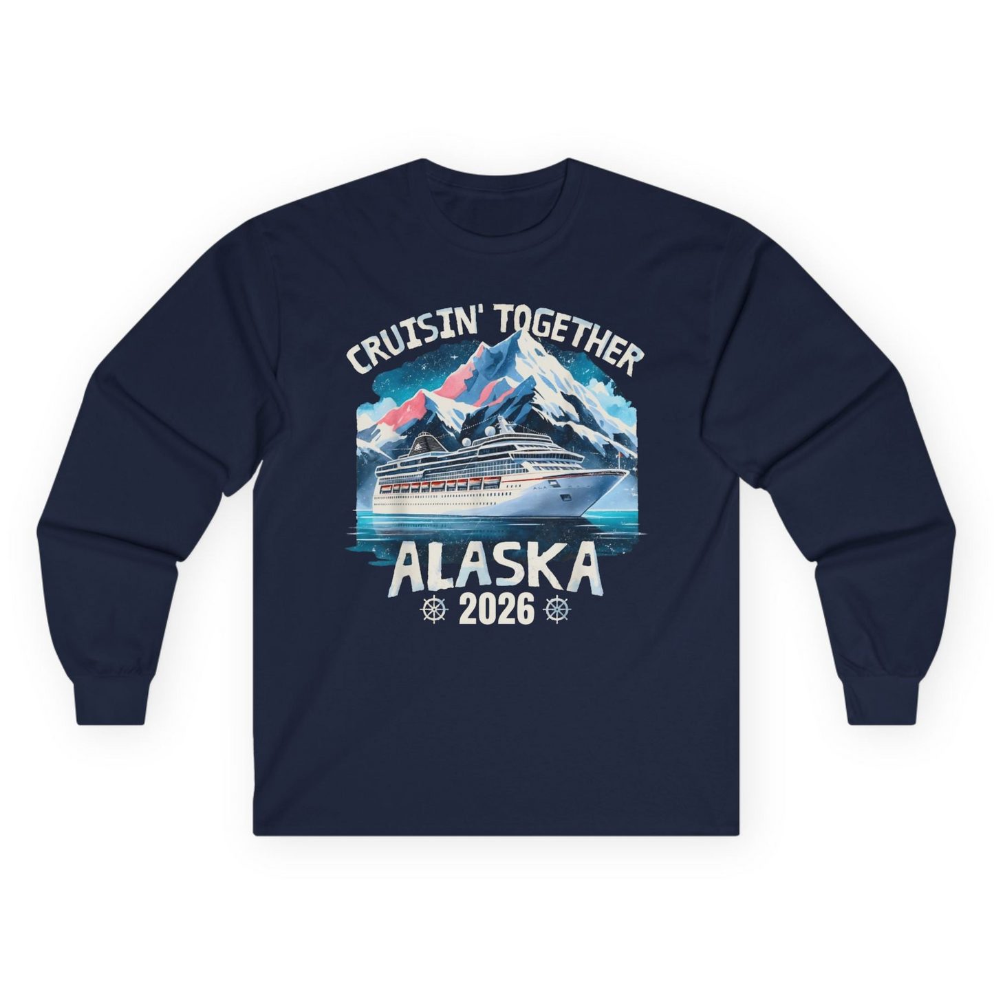 Alaska Cruise 2026 Shirt - Vintage Mountains and Cruise Ship Adventure Long Sleeve Shirt – Navy – Alaska Cruise Shirts