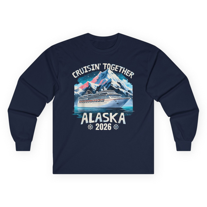 Alaska Cruise 2026 Shirt - Vintage Mountains and Cruise Ship Adventure Long Sleeve Shirt – Navy – Alaska Cruise Shirts