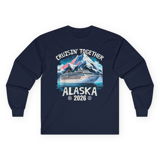 Alaska Cruise 2026 Shirt - Vintage Mountains and Cruise Ship Adventure Long Sleeve Shirt – Navy – Alaska Cruise Shirts