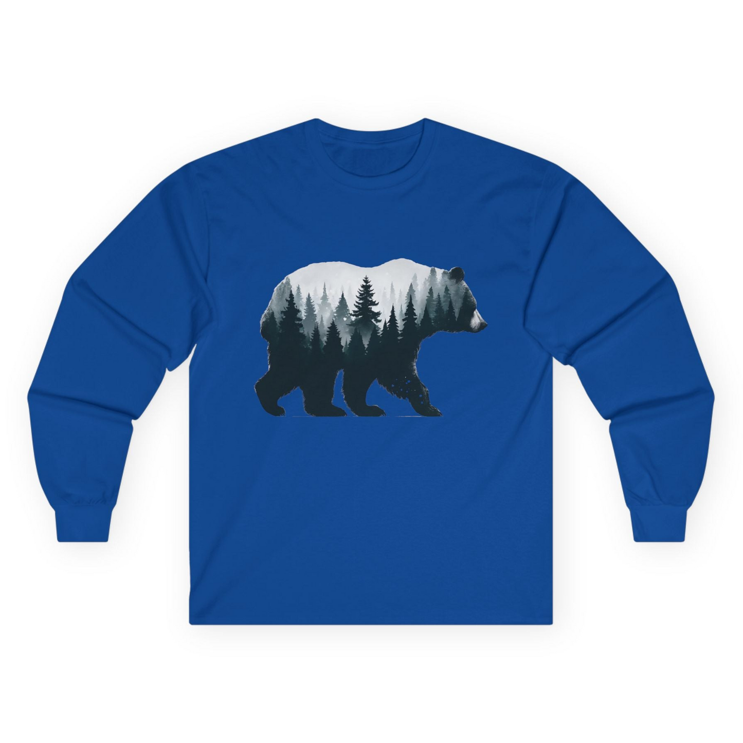 Double Exposure Bear Forest Silhouette Wilderness Shirt for Nature Lovers Long Sleeve Shirt – Royal – Alaska Cruise Shirts