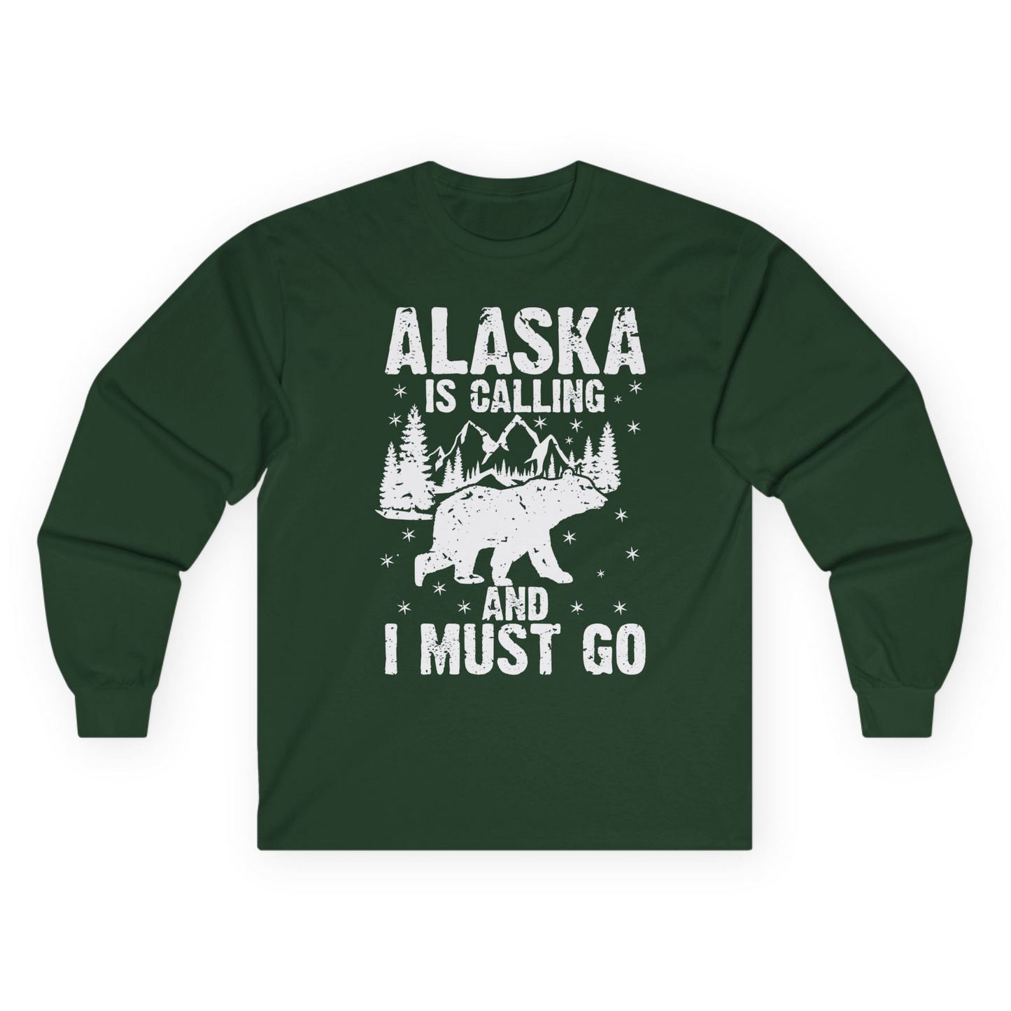 Alaska Is Calling Bear Mountain Wilderness Adventure Vintage Shirt Long Sleeve Shirt – Forest Green – Alaska Cruise Shirts