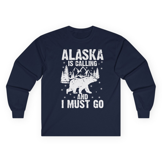 Alaska Is Calling Bear Mountain Wilderness Adventure Vintage Shirt Long Sleeve Shirt – Navy – Alaska Cruise Shirts