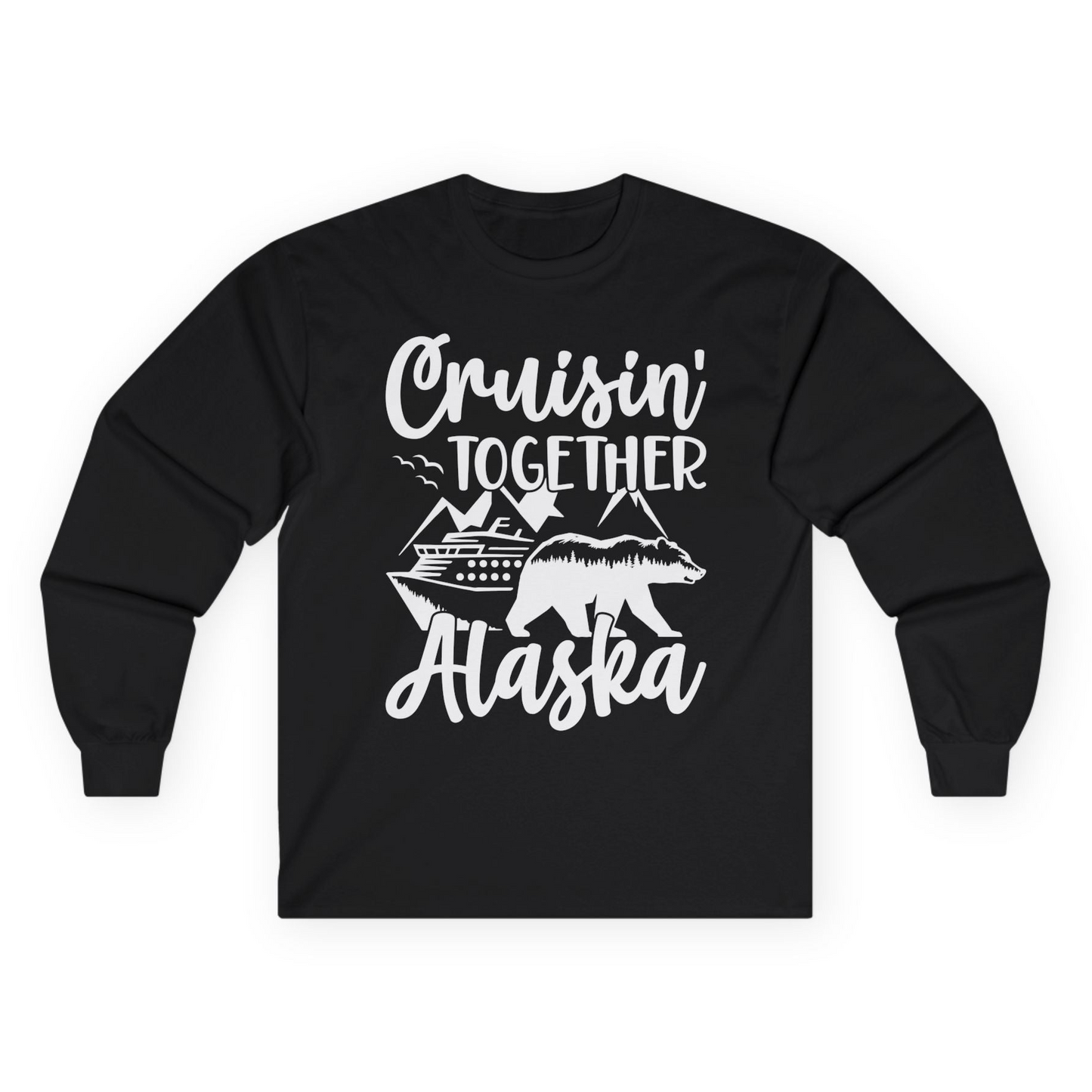 Alaska Cruise Adventure Shirt - Cruisin Together Bear Mountains Scene Long Sleeve Shirt – Black – Alaska Cruise Shirts