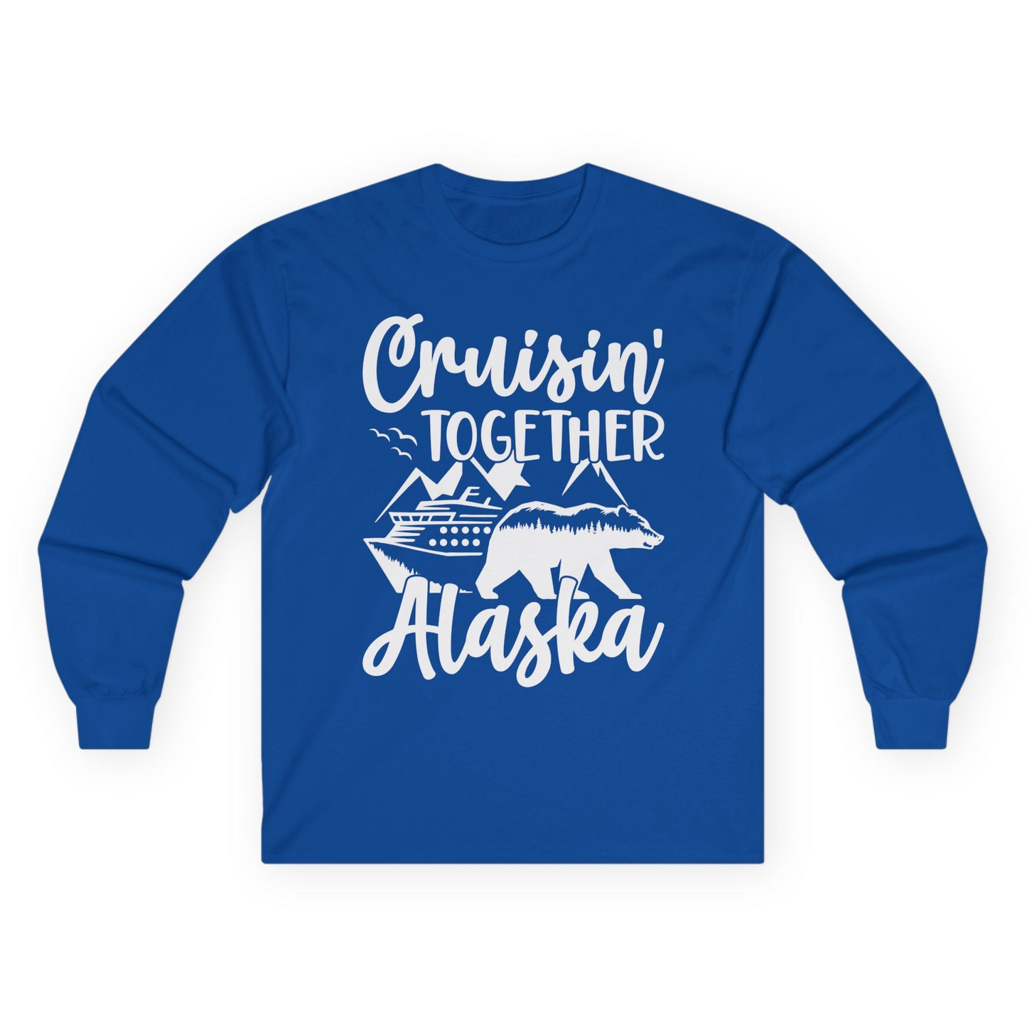 Alaska Cruise Adventure Shirt - Cruisin Together Bear Mountains Scene Long Sleeve Shirt – Royal – Alaska Cruise Shirts