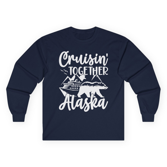 Alaska Cruise Adventure Shirt - Cruisin Together Bear Mountains Scene Long Sleeve Shirt – Navy – Alaska Cruise Shirts