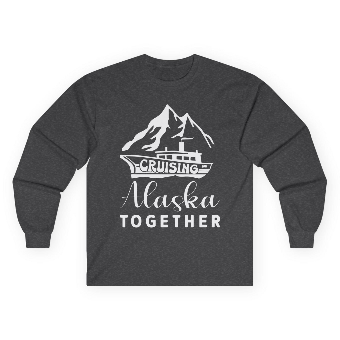 Cruising Alaska Together Mountains and Ship Family Cruise Shirt Long Sleeve Shirt – Dark Heather – Alaska Cruise Shirts