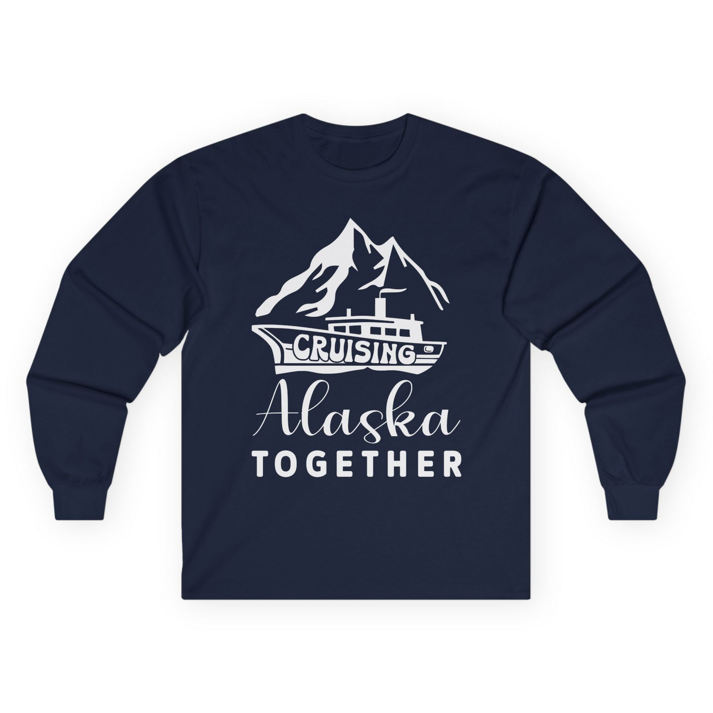 Cruising Alaska Together Mountains and Ship Family Cruise Shirt Long Sleeve Shirt – Navy – Alaska Cruise Shirts