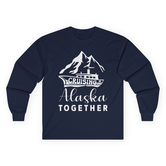 Cruising Alaska Together Mountains and Ship Family Cruise Shirt Long Sleeve Shirt – Navy – Alaska Cruise Shirts