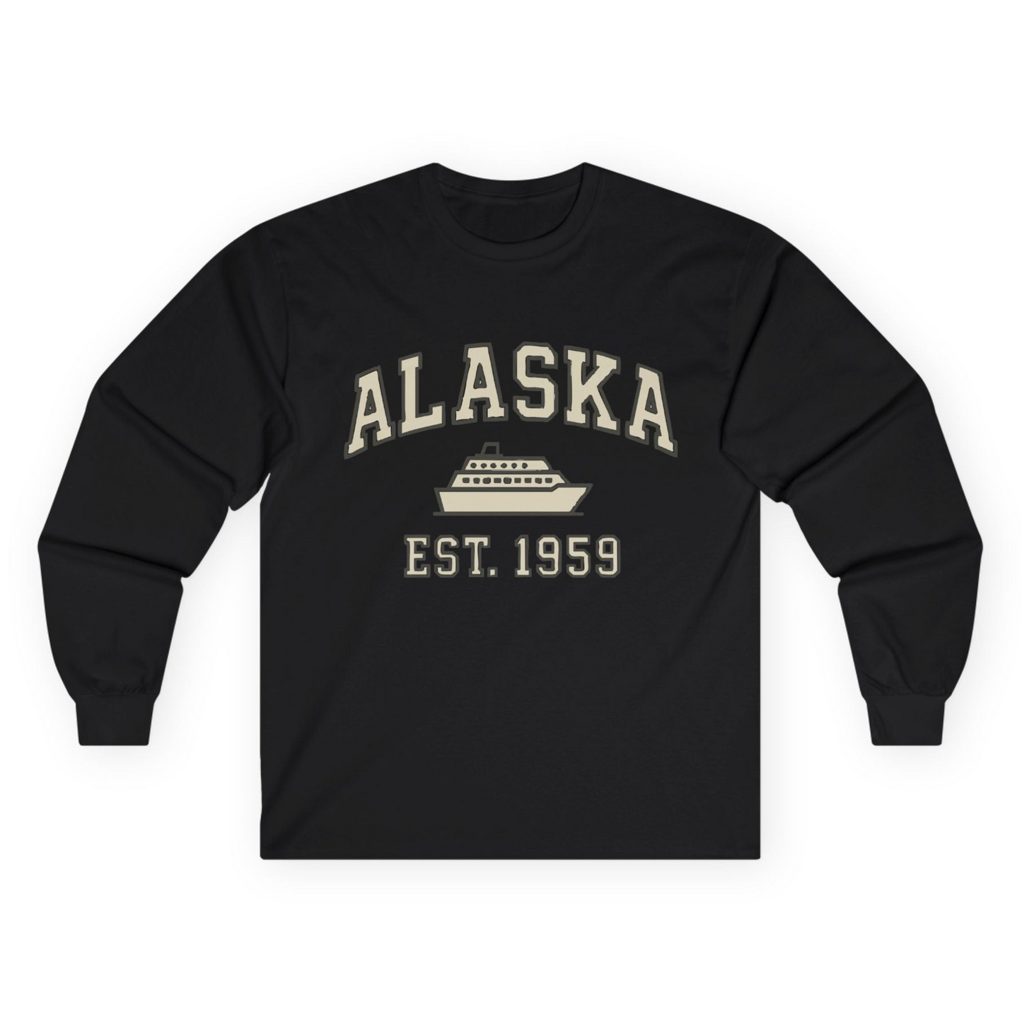 Alaska Cruise Shirt - Vintage Collegiate Ship Est 1959 Nautical Design Long Sleeve Shirt – Black – Alaska Cruise Shirts