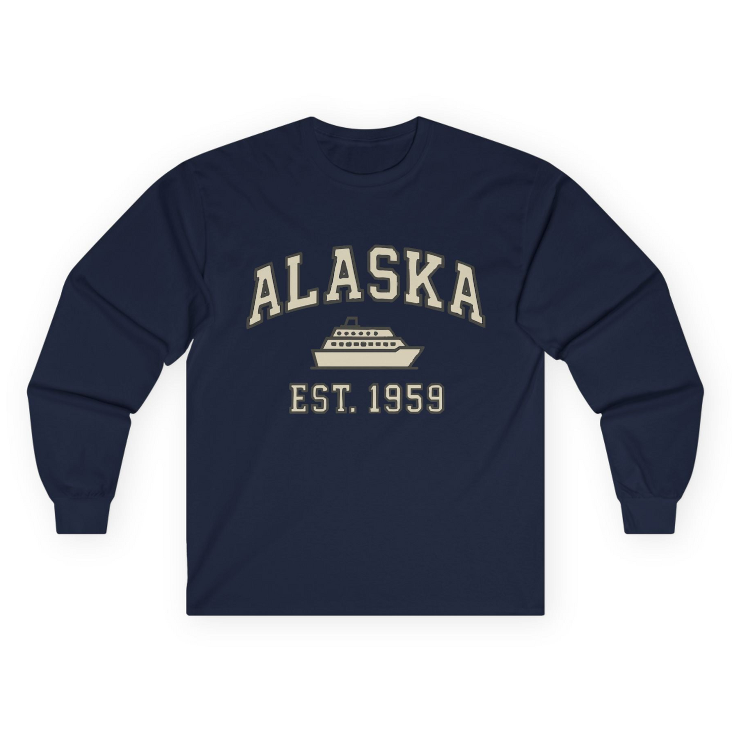 Alaska Cruise Shirt - Vintage Collegiate Ship Est 1959 Nautical Design Long Sleeve Shirt – Navy – Alaska Cruise Shirts
