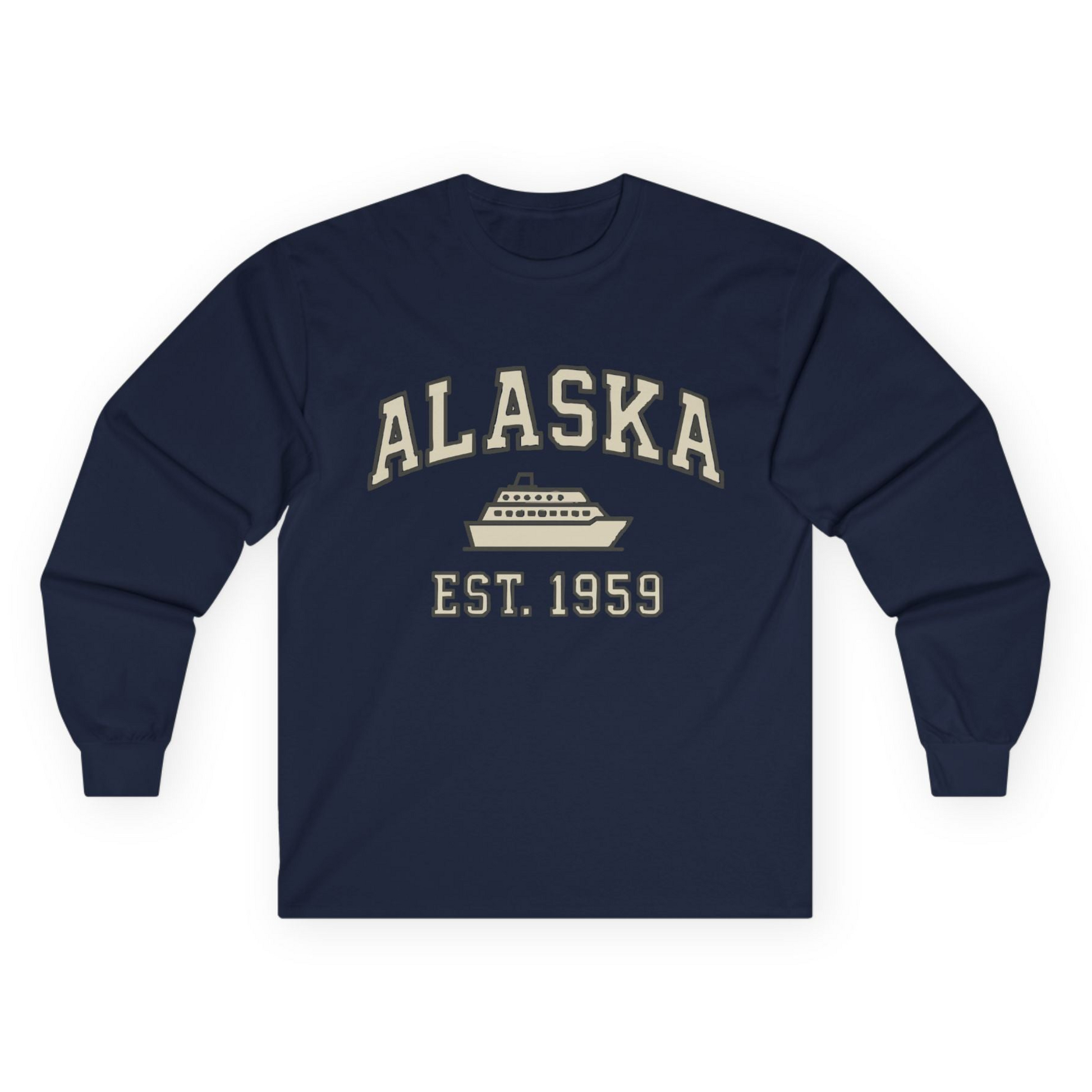 Alaska Cruise Shirt - Vintage Collegiate Ship Est 1959 Nautical Design Long Sleeve Shirt – Navy – Alaska Cruise Shirts