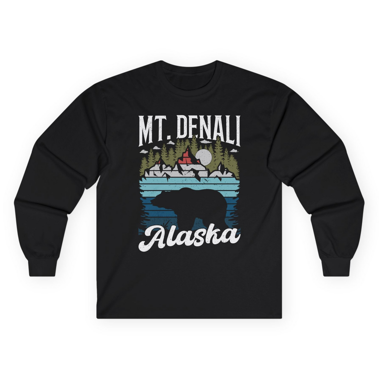 Mt Denali Alaska Bear Wilderness Shirt - Vintage Distressed Outdoor Tee Long Sleeve Shirt – Black – Alaska Cruise Shirts