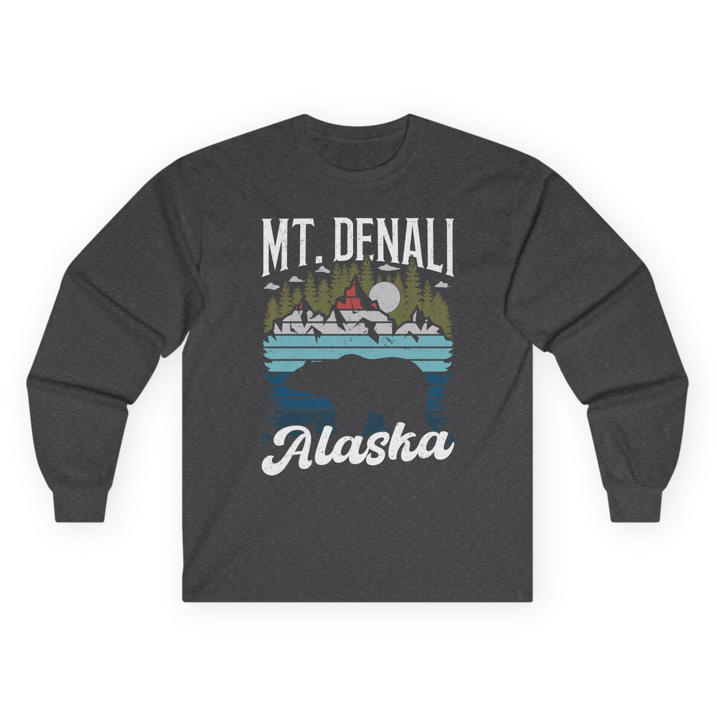 Mt Denali Alaska Bear Wilderness Shirt - Vintage Distressed Outdoor Tee Long Sleeve Shirt – Dark Heather – Alaska Cruise Shirts