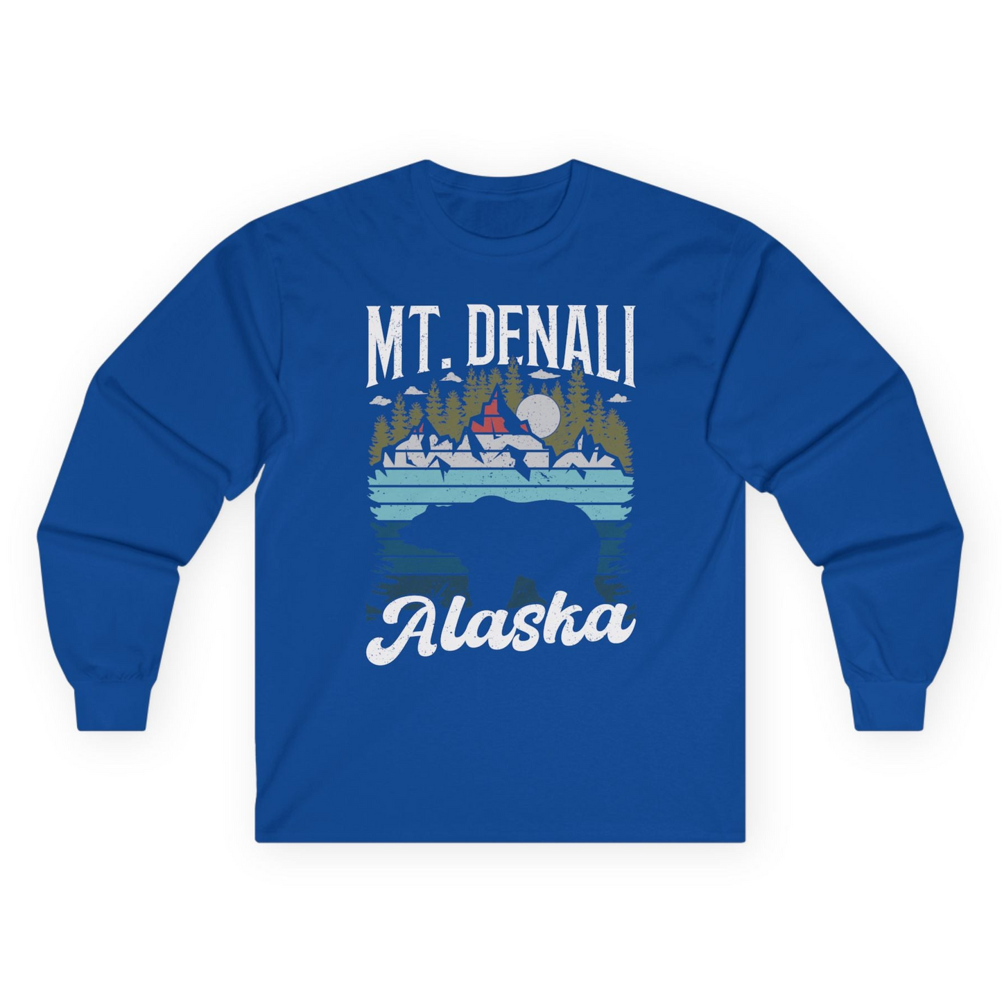 Mt Denali Alaska Bear Wilderness Shirt - Vintage Distressed Outdoor Tee Long Sleeve Shirt – Royal – Alaska Cruise Shirts